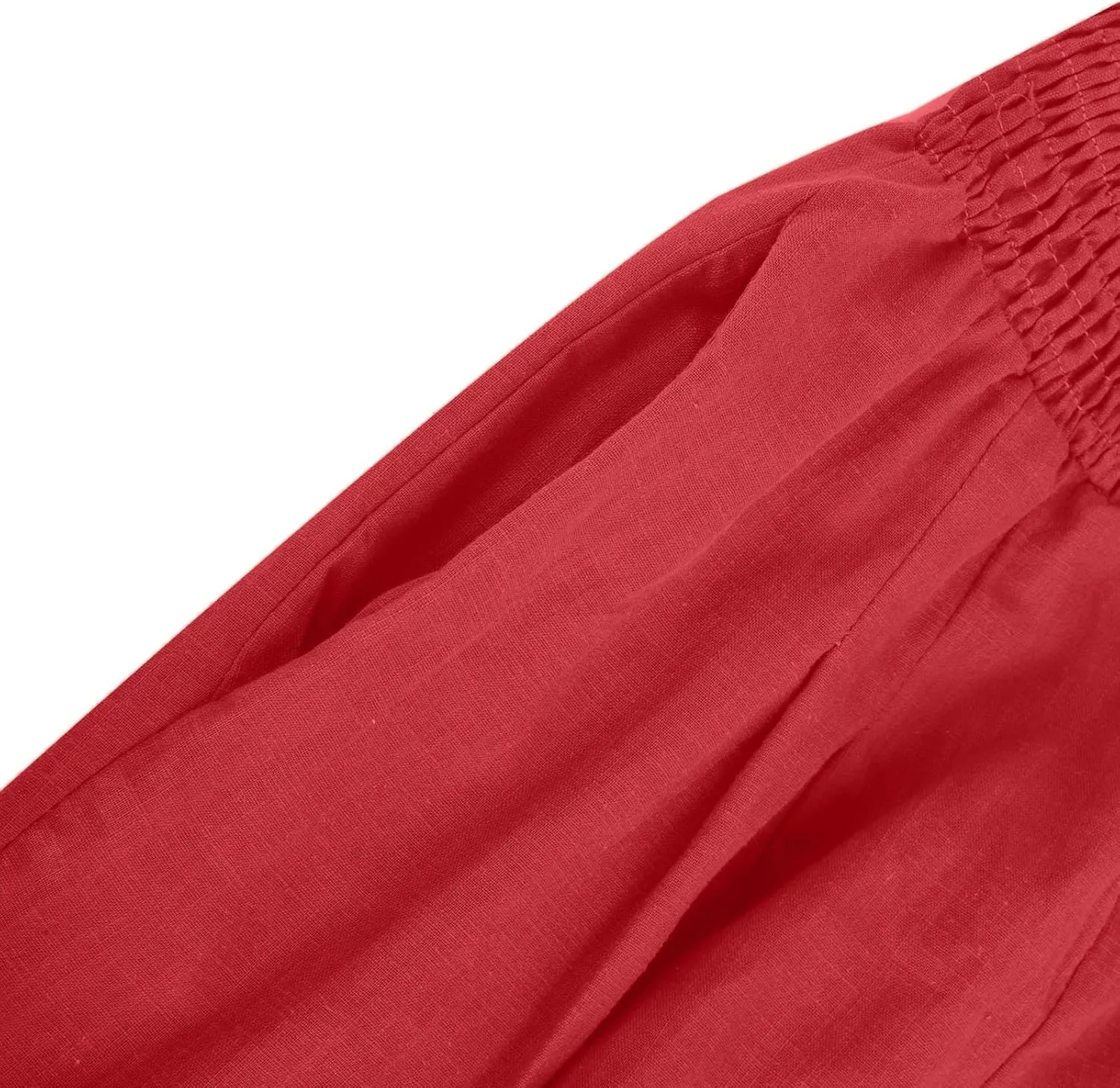 Womens Linen Pants Palazzo Summer Casual Wide Leg Trousers Elastic High Waist Loose Fit Beach Palazzo with Pockets