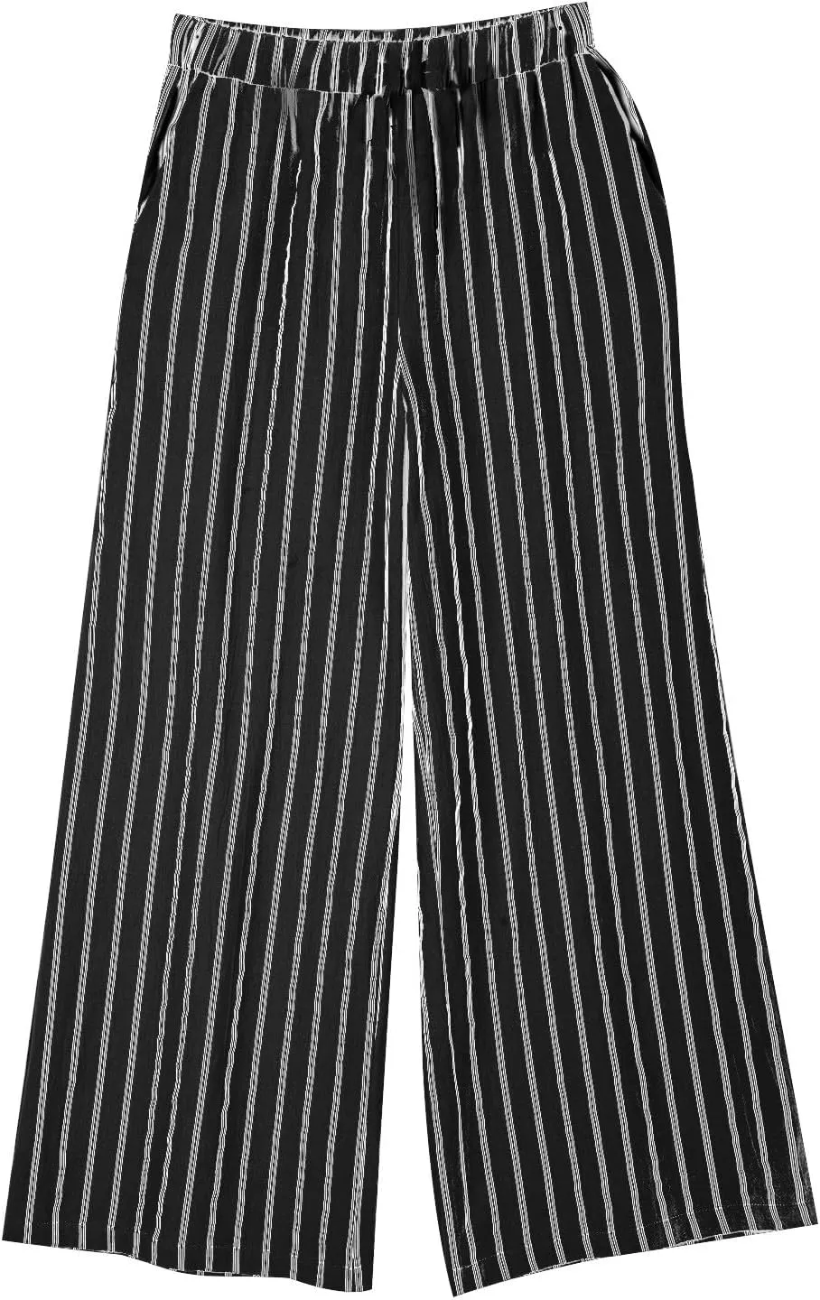 Womens Linen Pants Summer High Waist Striped Wide Leg Palazzo Boho Casual Lightweight Beach Trousers with Pockets