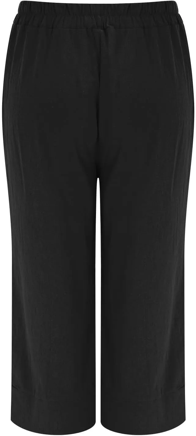 Women's Linen Wide Leg Capri Pants Casual Summer High Waist Flowy Baggy Comfy Straight Leg Yoga Lounge Trousers Beach