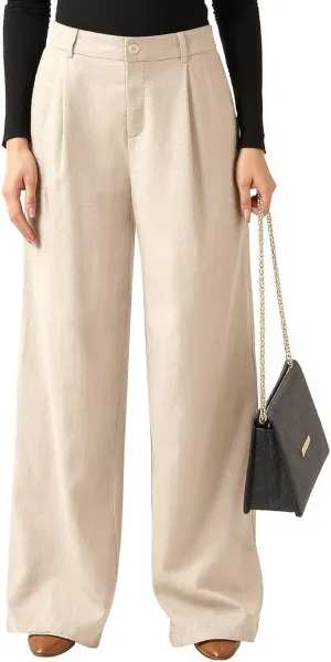 Women's Linen Wide Leg Work Pants with Casual Loose Fit Dressy Fashion Details