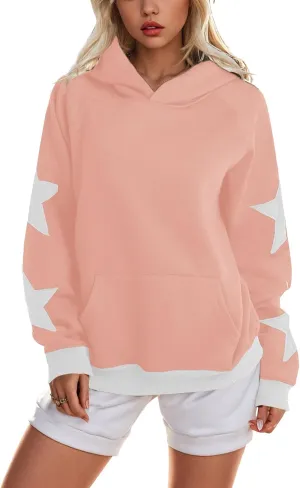 Womens Oversized Hoodies Fleece Sweatshirts Long Sleeve with Star Pullover with Pocket Fall Winter Outfits Y2k Clothes