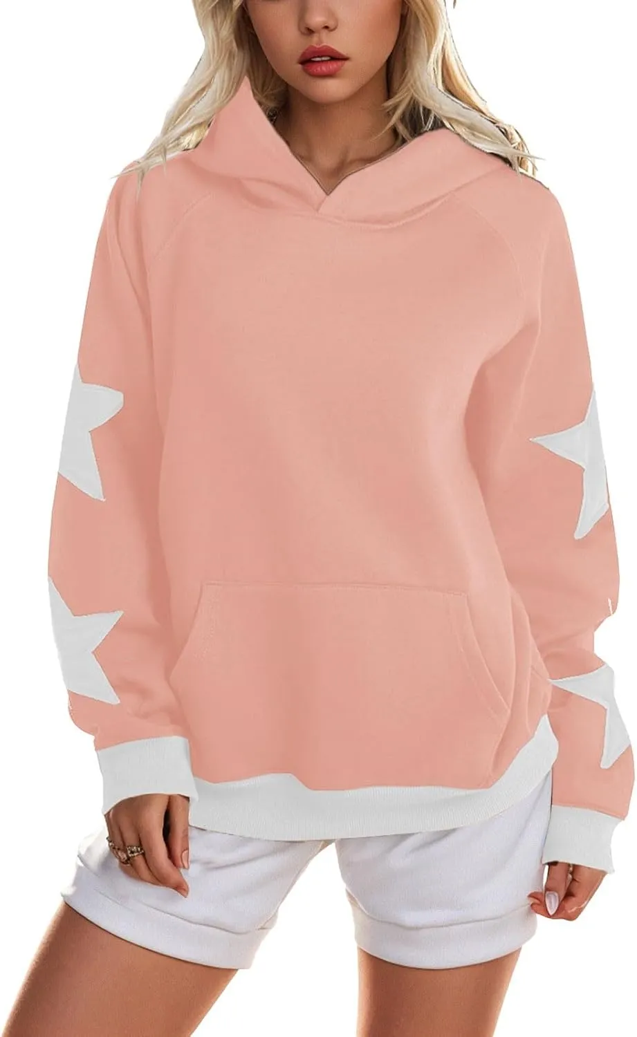 Womens Oversized Hoodies Fleece Sweatshirts Long Sleeve with Star Pullover with Pocket Fall Winter Outfits Y2k Clothes