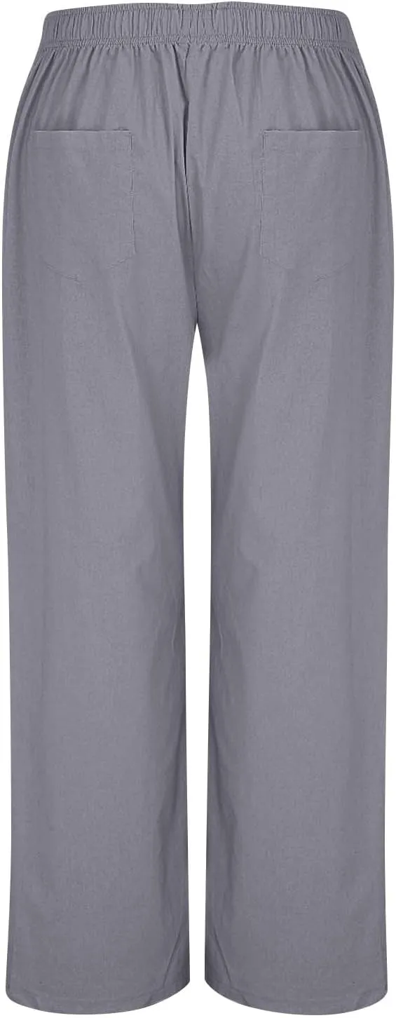 Women's Pants, High Waisted Straight Leg Linen Pants Oversized Wide Sweatpants Lounge