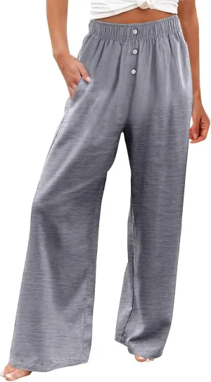 Women's Pants, High Waisted Straight Leg Linen Pants Oversized Wide Sweatpants Lounge