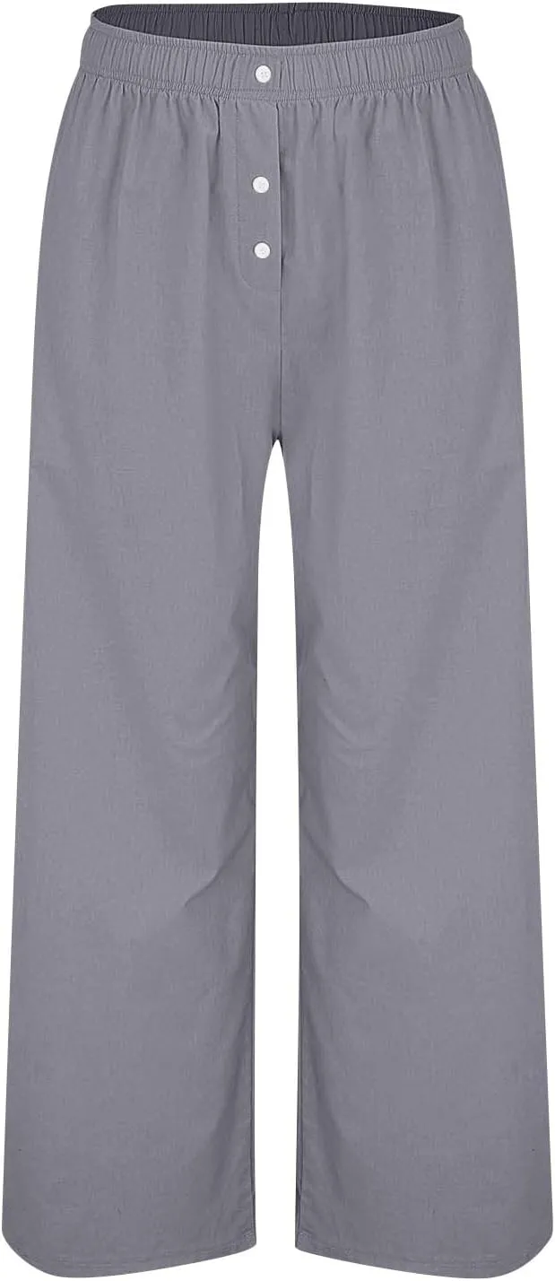 Women's Pants, High Waisted Straight Leg Linen Pants Oversized Wide Sweatpants Lounge