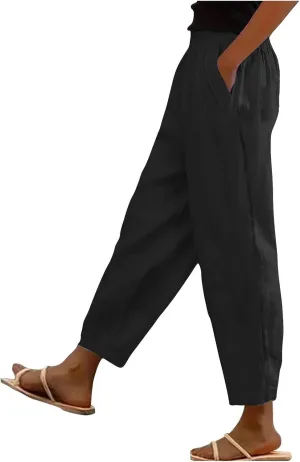Womens Pants, Straight Leg Peasant Pants Casual Linen Striped Side Capri 2025