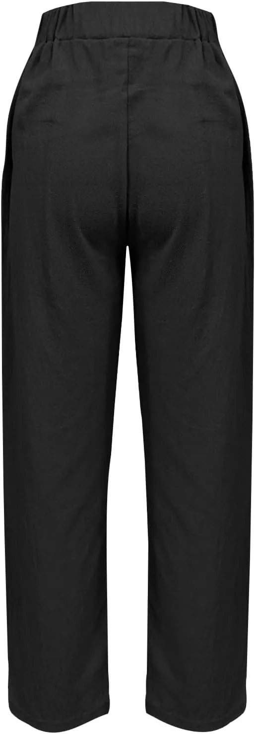Womens Pants, Straight Leg Peasant Pants Casual Linen Striped Side Capri 2025