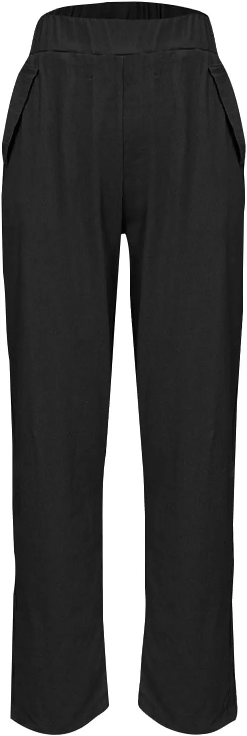 Womens Pants, Straight Leg Peasant Pants Casual Linen Striped Side Capri 2025