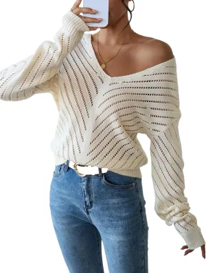 Womens Sexy Off The Shoulder Sweater Spring 2025 Trendy Lightweight Cute Crochet Knit Hollow Out Button Cardigan