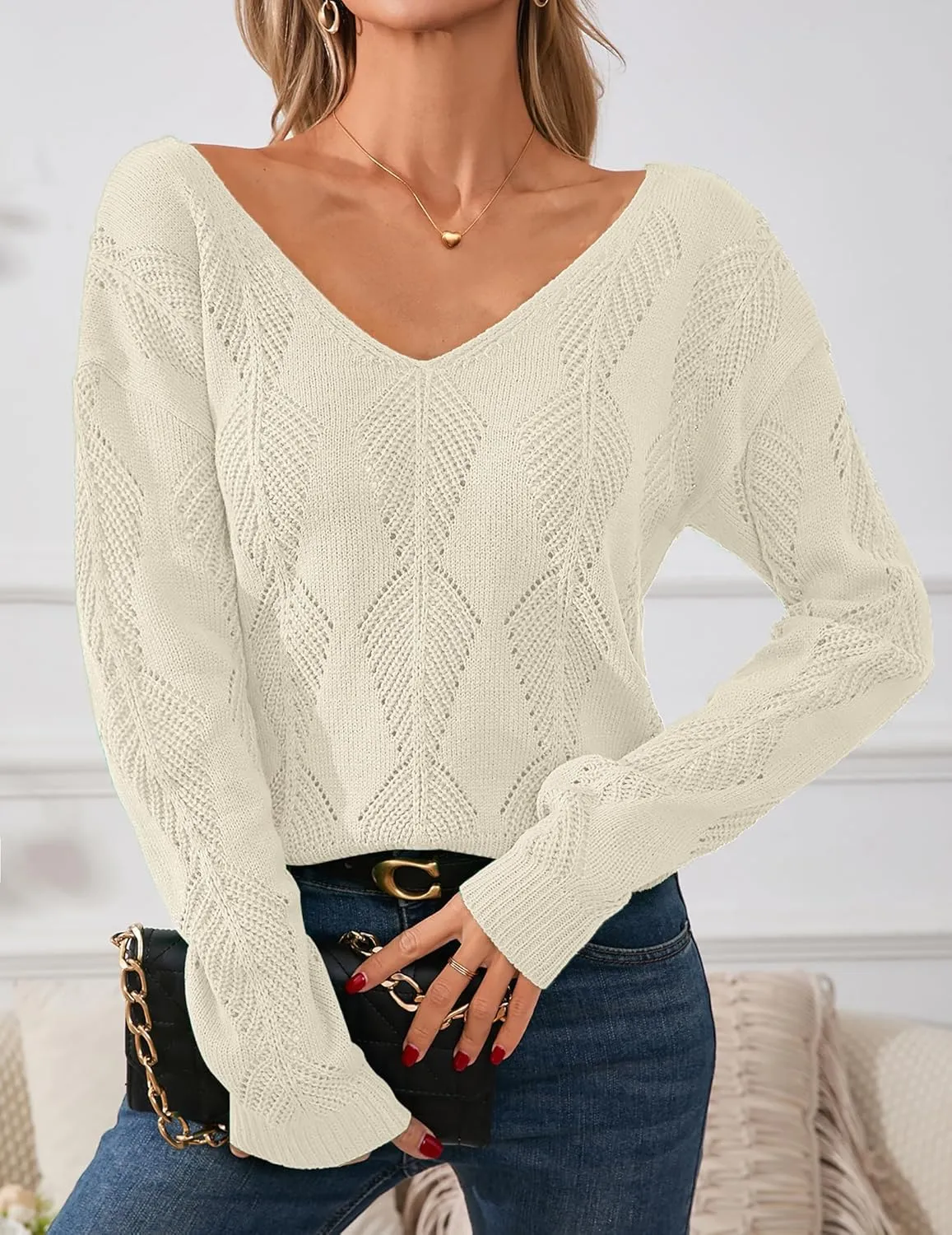 Womens Sexy Off The Shoulder Sweater Spring 2025 Trendy Lightweight Cute Crochet Knit Hollow Out Button Cardigan