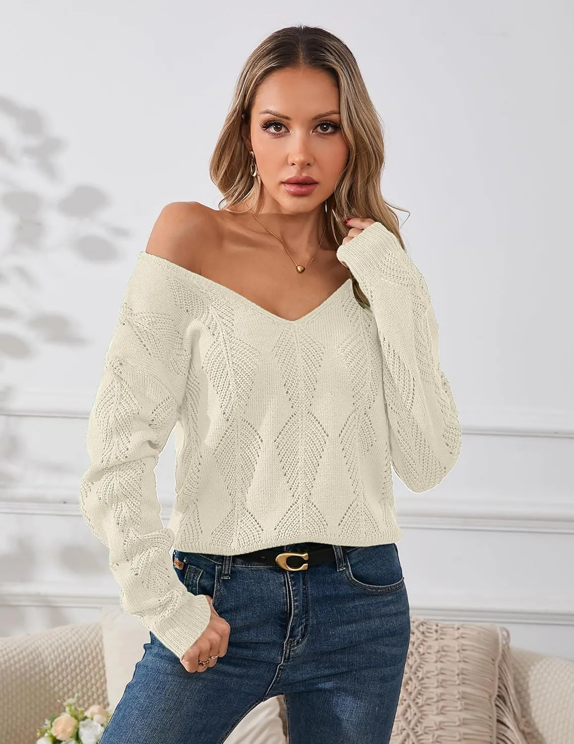 Womens Sexy Off The Shoulder Sweater Spring 2025 Trendy Lightweight Cute Crochet Knit Hollow Out Button Cardigan