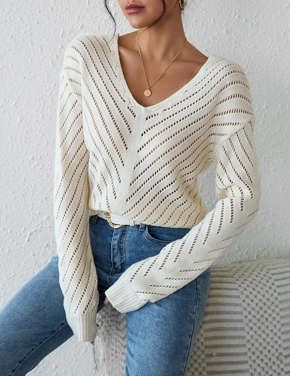 Womens Sexy Off The Shoulder Sweater Spring 2025 Trendy Lightweight Cute Crochet Knit Hollow Out Button Cardigan