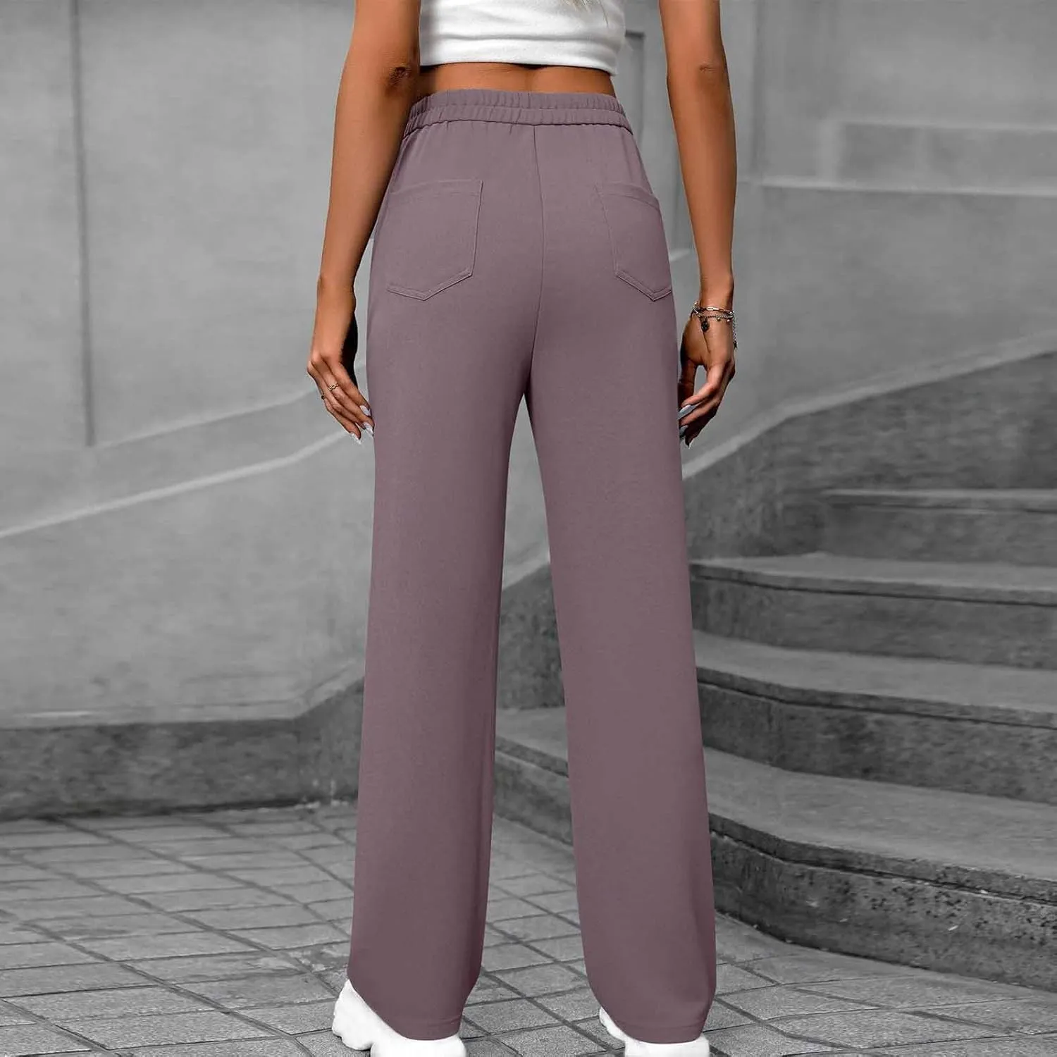 Women's Spring 2025 Pants Casual High Waist Straight Leg Pant Business Button Down Work Pants Trousers with Pockets