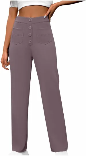 Women's Spring 2025 Pants Casual High Waist Straight Leg Pant Business Button Down Work Pants Trousers with Pockets