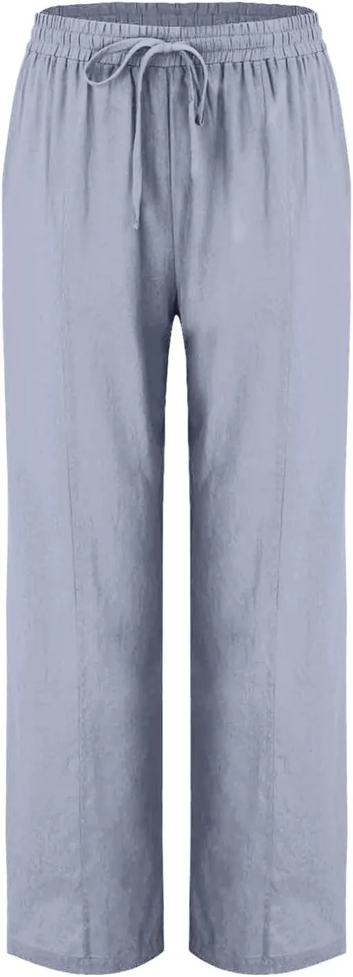 Women's Straight Leg Pants Cotton Linen Blend Casual Trousers with Tie Waist for Spring Solid Color High Waist 2025