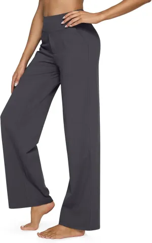 Women's Straight Leg Yoga Pants with Pockets High Waist Office Work Stretch Dress Pants Baggy Trouser Sweatpants