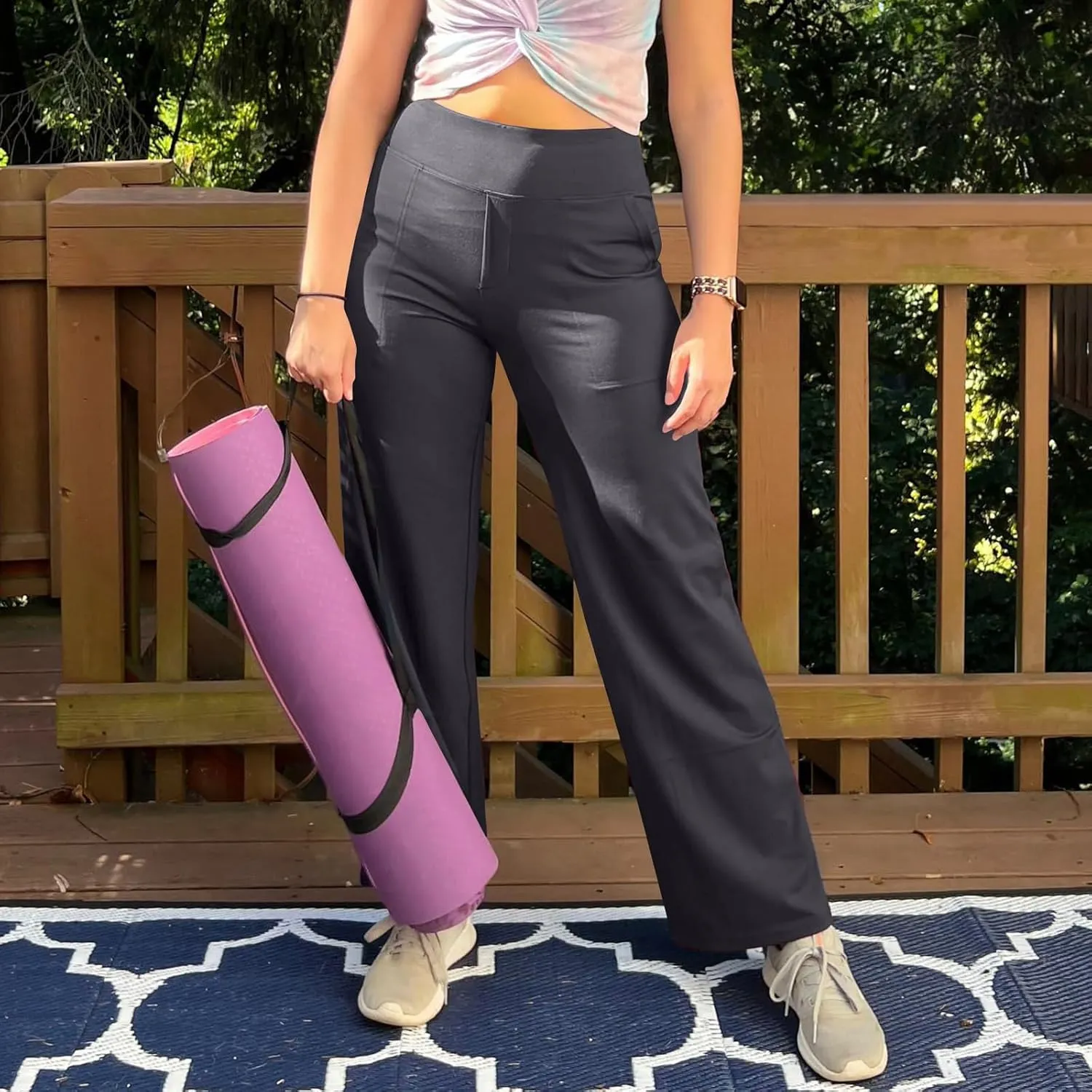 Women's Straight Leg Yoga Pants with Pockets High Waist Office Work Stretch Dress Pants Baggy Trouser Sweatpants