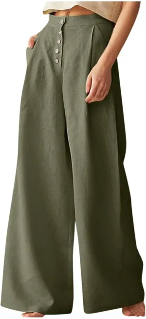 Women's Summer Drawstring Waist Wide Leg Loose Cotton Linen Palazzo Pants High Waisted 2025 Summer Lounge Trouser