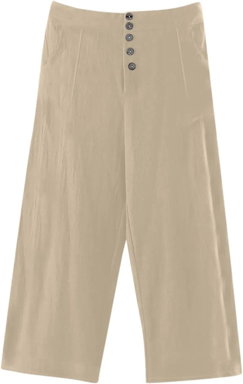 Women's Summer Drawstring Waist Wide Leg Loose Cotton Linen Palazzo Pants High Waisted 2025 Summer Lounge Trouser