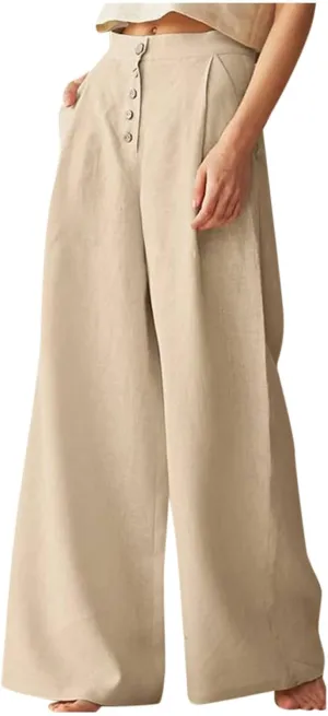 Women's Summer Drawstring Waist Wide Leg Loose Cotton Linen Palazzo Pants High Waisted 2025 Summer Lounge Trouser