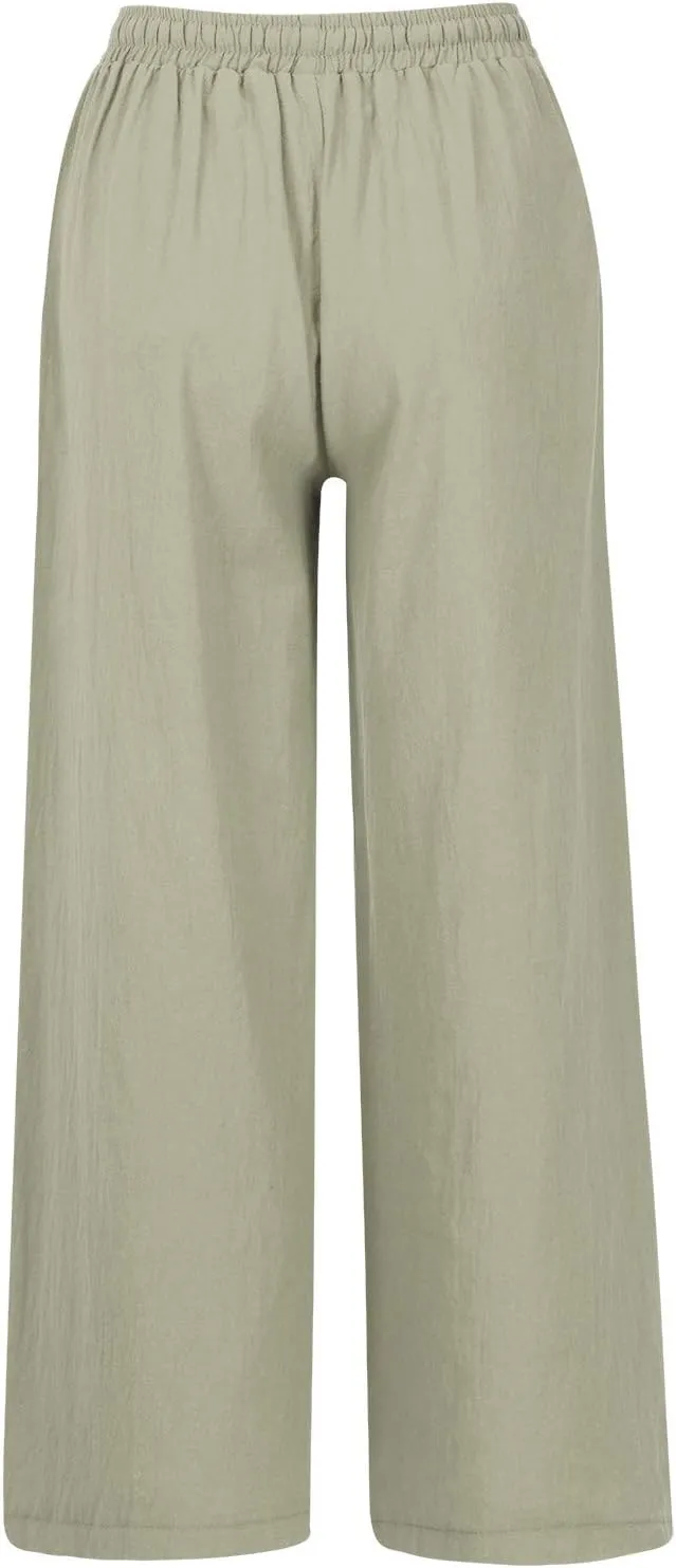 Women's Summer Drawstring Waist Wide Leg Loose Cotton Linen Palazzo Pants High Waisted 2025 Summer Lounge Trouser