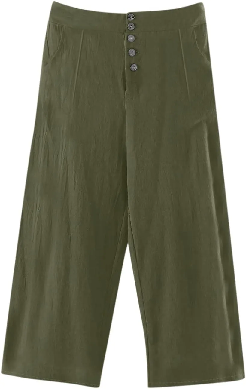 Women's Summer Drawstring Waist Wide Leg Loose Cotton Linen Palazzo Pants High Waisted 2025 Summer Lounge Trouser