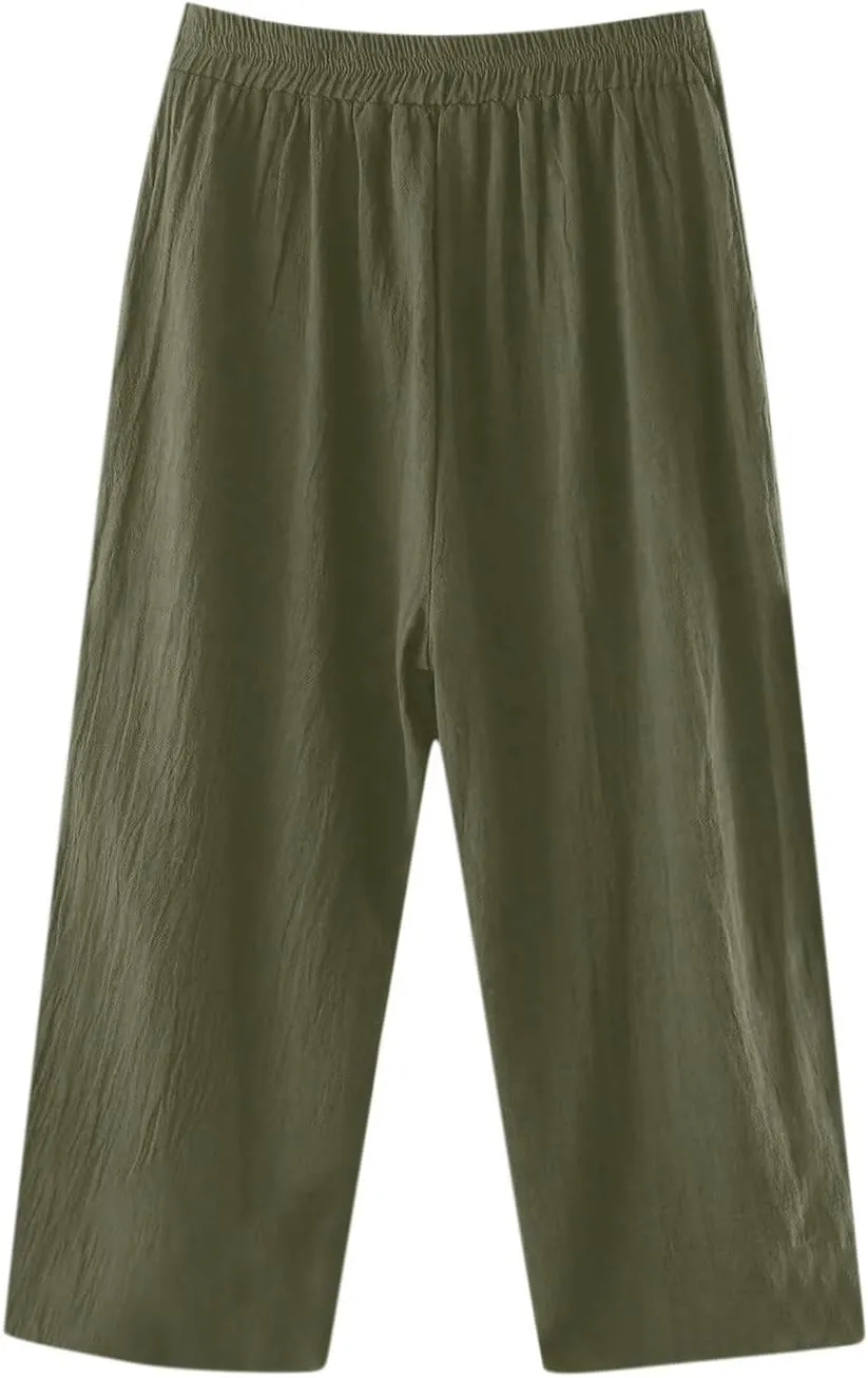 Women's Summer Drawstring Waist Wide Leg Loose Cotton Linen Palazzo Pants High Waisted 2025 Summer Lounge Trouser
