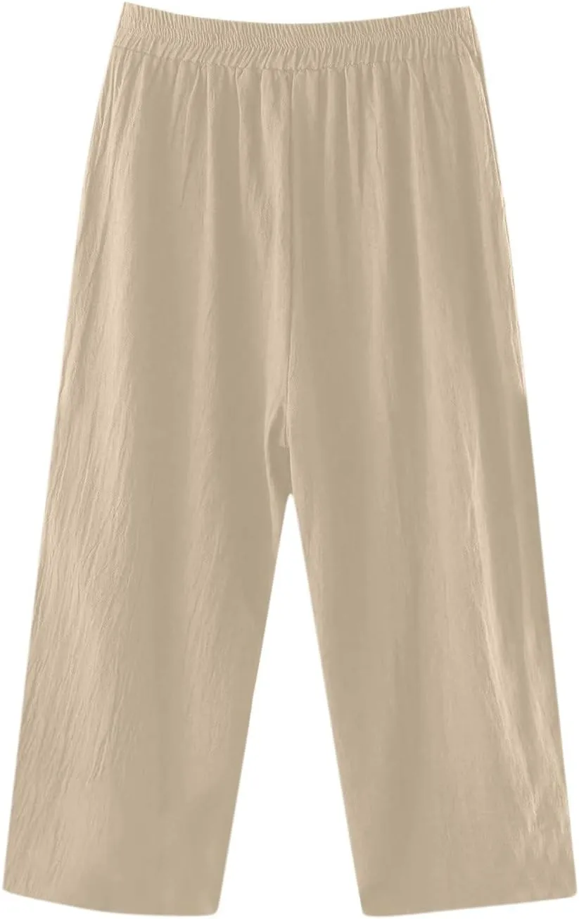 Women's Summer Drawstring Waist Wide Leg Loose Cotton Linen Palazzo Pants High Waisted 2025 Summer Lounge Trouser