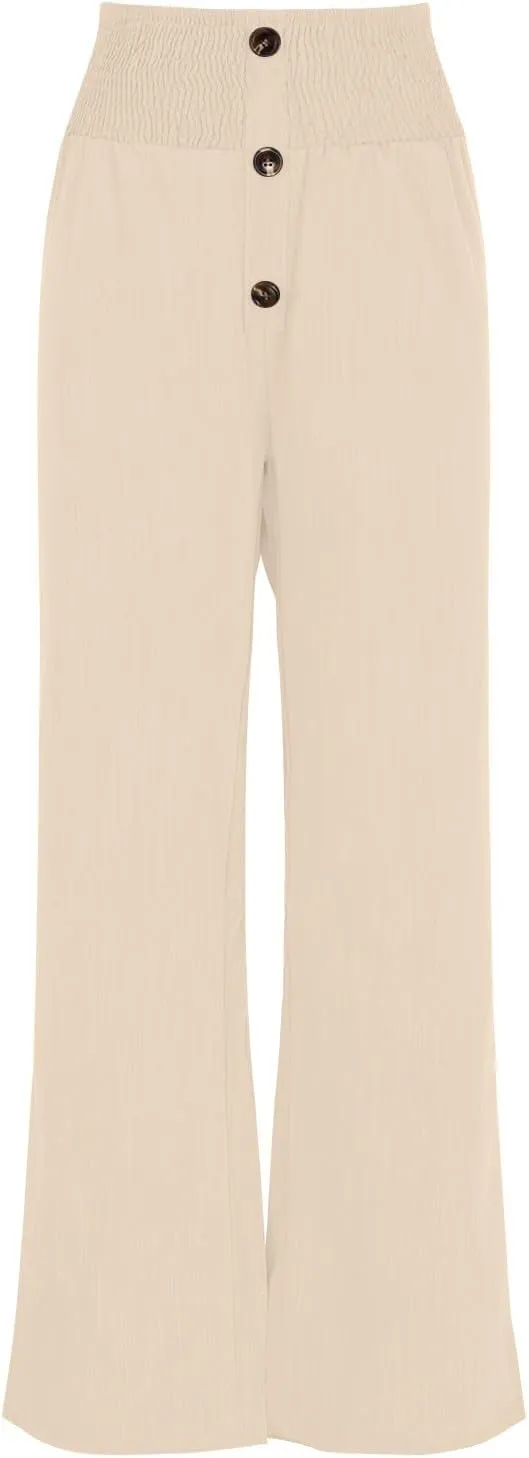 Womens Summer Linen Palazzo Pants Lounge Loose High Waist Trousers Solid Color Comfy Pants 2025 Trendy Casual Joggers