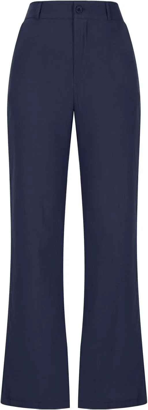 Womens Summer Pants Trendy Cotton Linen Dressy Pants Casual Straight Leg Beach Trousers Lounge Palazzo with Pocket