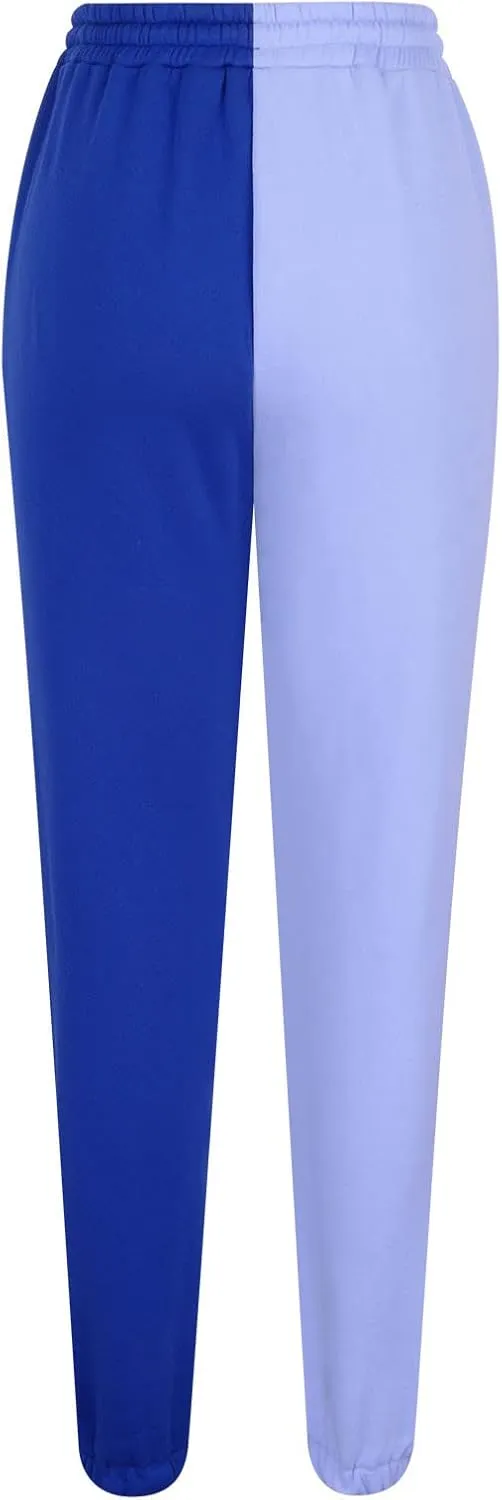 Women's Sweatpants Color Block Patchwork Trouser Elastic High Waist Joggers Baggy Pants with Multi-Pockets