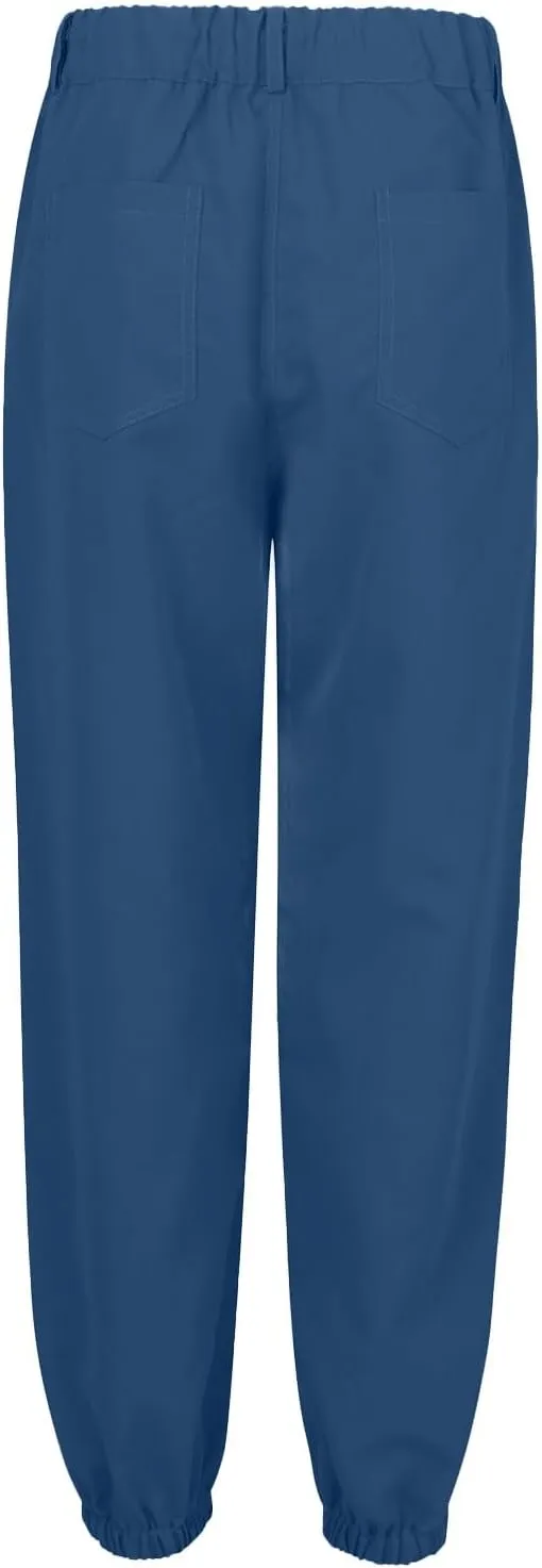 Womens Tapered Pants Linen Drawstring Elastic Waist Casual Tapered Trousers Pockets Lightweight Vacation Beach Lounge
