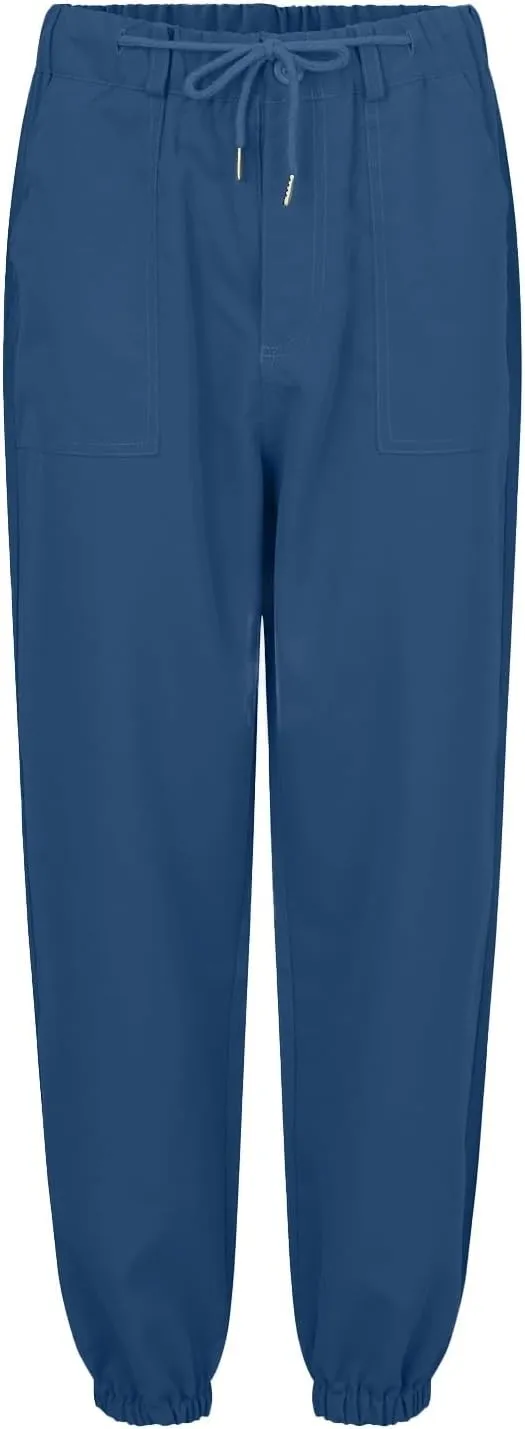 Womens Tapered Pants Linen Drawstring Elastic Waist Casual Tapered Trousers Pockets Lightweight Vacation Beach Lounge