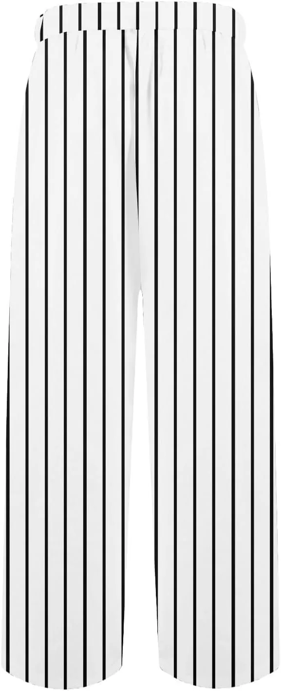 Women's Vintage Striped Print Wide Leg Palazzo Pants with Pockets Vintage Drawstring Straight Leg Lounge Trousers