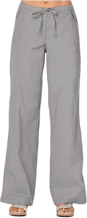 Women's Wide Leg Casual Beach Linen Pants Summer Loose Fit High Waisted Drawstring Palazzo Trousers with Pockets