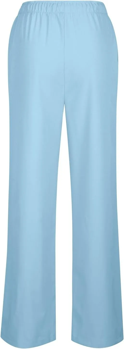 Women's Wide Leg Casual Beach Linen Pants Summer Loose Fit High Waisted Drawstring Palazzo Trousers with Pockets