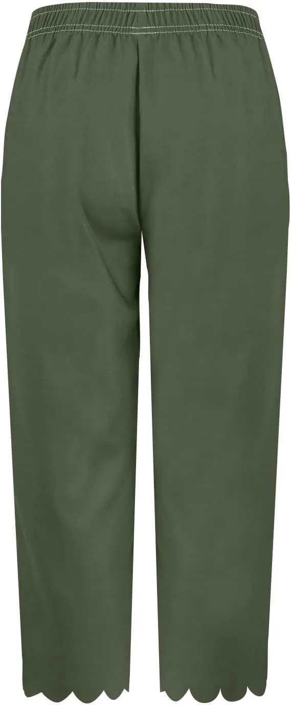 Womens Wide Leg Pants Drawstring Elastic High Waisted Palazzo with Pockets Beachwear Lightweight Elastic Waist Pants