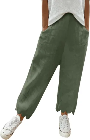 Womens Wide Leg Pants Drawstring Elastic High Waisted Palazzo with Pockets Beachwear Lightweight Elastic Waist Pants