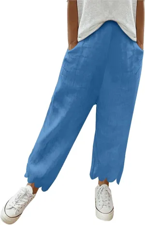 Womens Wide Leg Pants Drawstring Elastic High Waisted Palazzo with Pockets Beachwear Lightweight Elastic Waist Pants