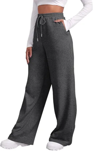 Womens Wide Leg Sweatpants Casual High Waist Baggy Sweatpants Boyfriend Fleece Jogger Pants with Pockets Trousers