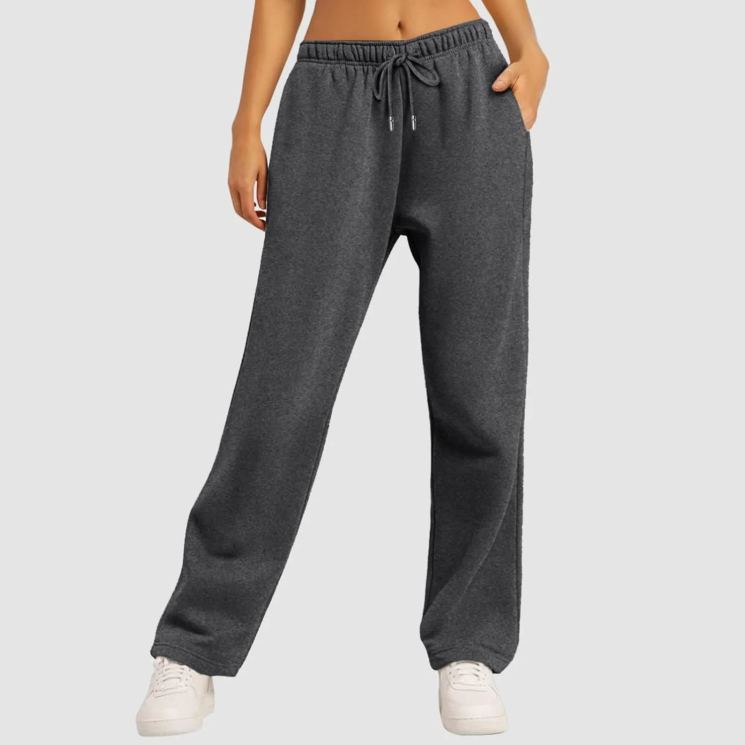 Womens Wide Leg Sweatpants Casual High Waist Baggy Sweatpants Boyfriend Fleece Jogger Pants with Pockets Trousers