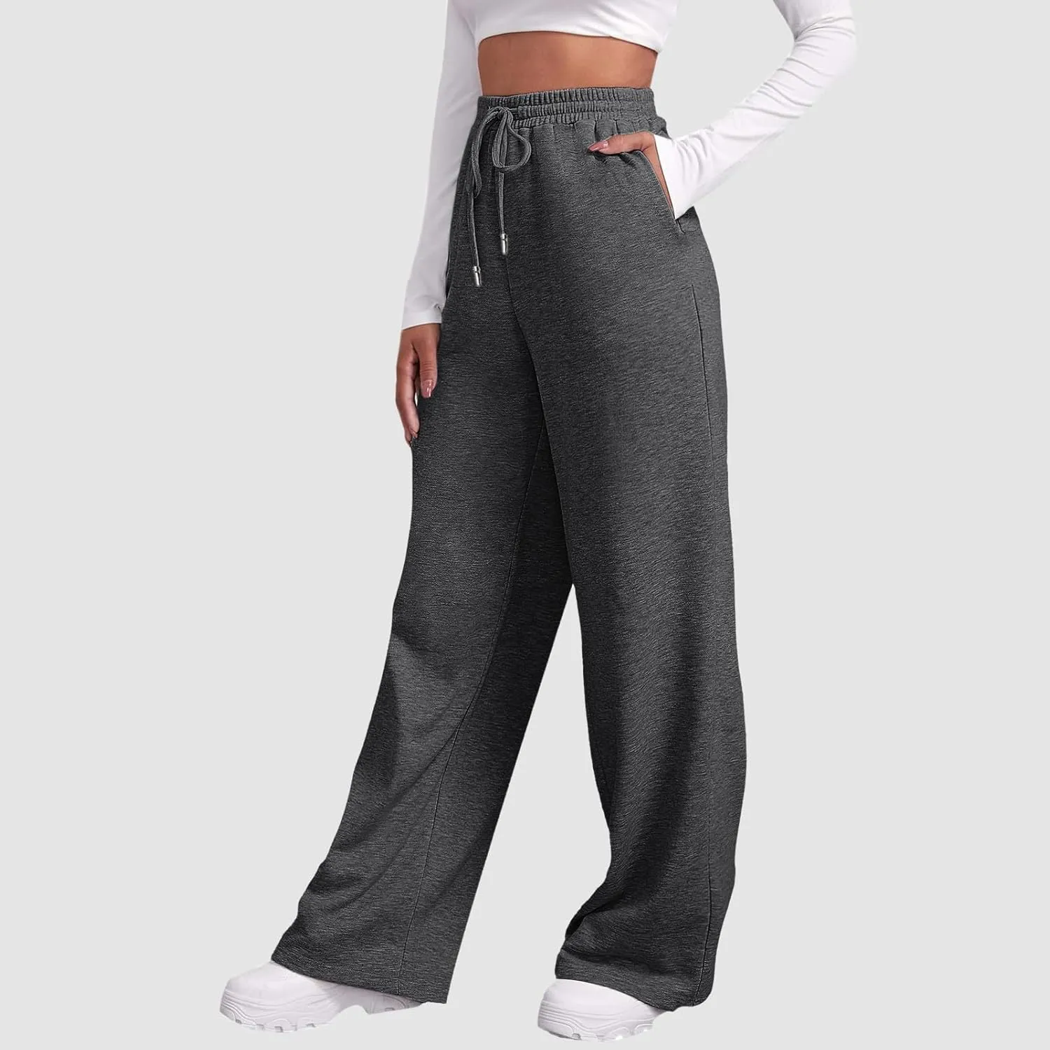 Womens Wide Leg Sweatpants Casual High Waist Baggy Sweatpants Boyfriend Fleece Jogger Pants with Pockets Trousers