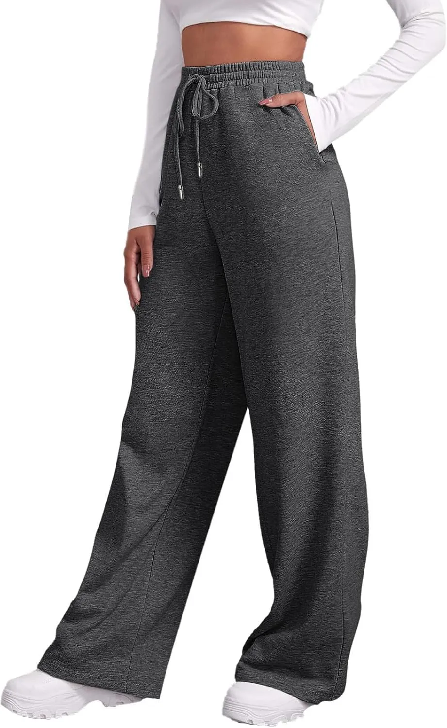 Womens Wide Leg Sweatpants Casual High Waist Baggy Sweatpants Boyfriend Fleece Jogger Pants with Pockets Trousers