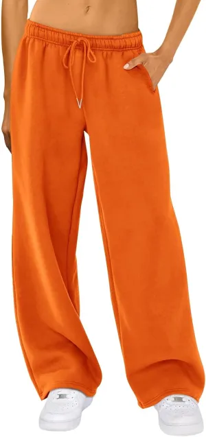 Women's Wide Leg Sweatpants Elastic High Waist Straight Leg Sweatpants Teen Girl Baggy Sweatpants with Pockets