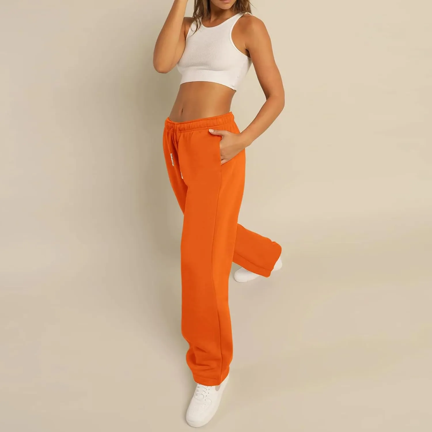Women's Wide Leg Sweatpants Elastic High Waist Straight Leg Sweatpants Teen Girl Baggy Sweatpants with Pockets