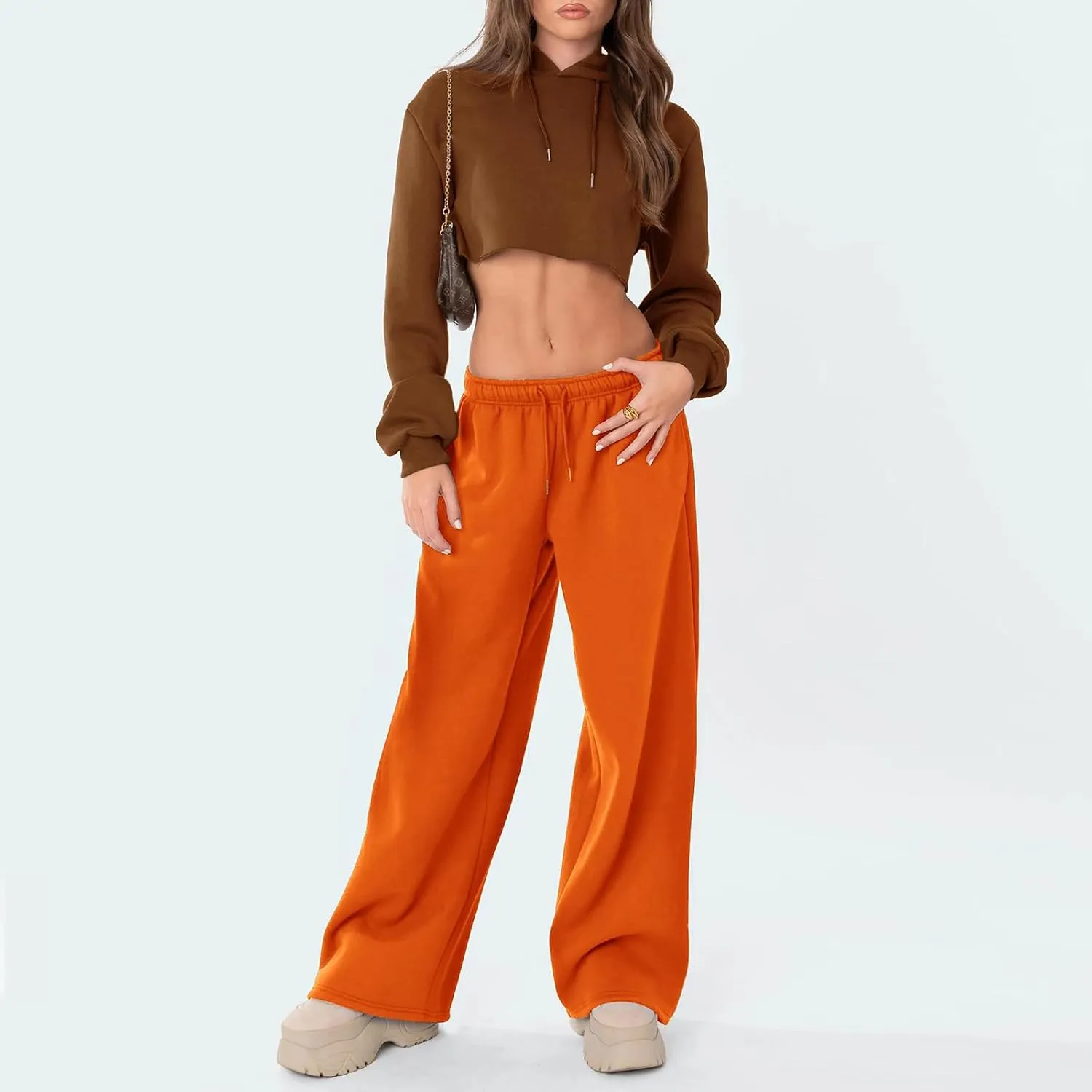 Women's Wide Leg Sweatpants Elastic High Waist Straight Leg Sweatpants Teen Girl Baggy Sweatpants with Pockets