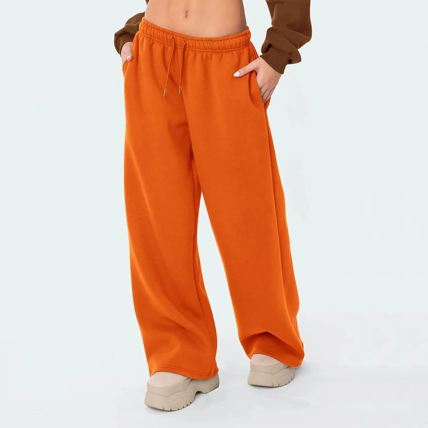 Women's Wide Leg Sweatpants Elastic High Waist Straight Leg Sweatpants Teen Girl Baggy Sweatpants with Pockets