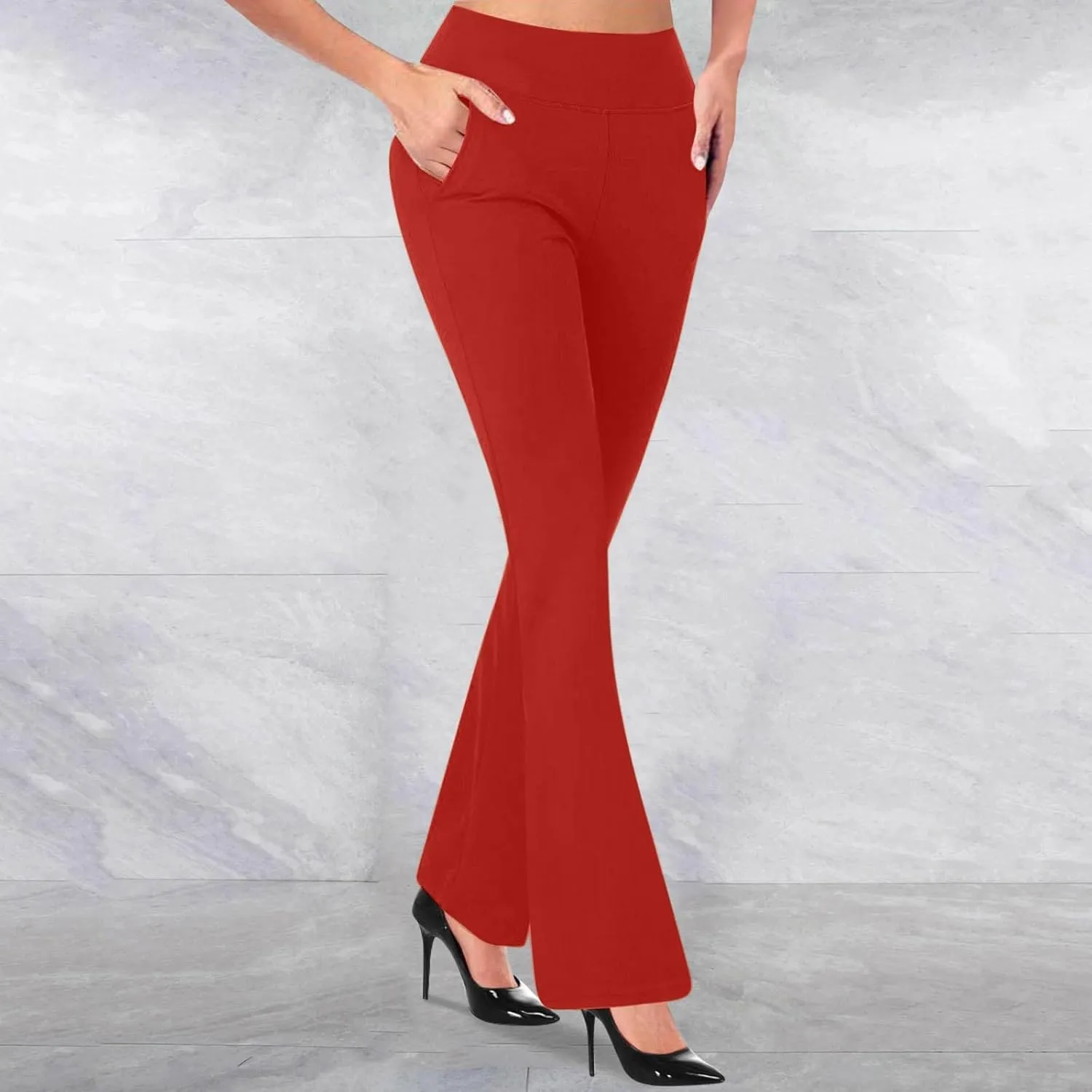 Womens Work Pants High Waisted Straight Leg Pants Dress Business Dress with Pockets Soft Solid Color Trousers 2024