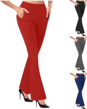 Womens Work Pants High Waisted Straight Leg Pants Dress Business Dress with Pockets Soft Solid Color Trousers 2024