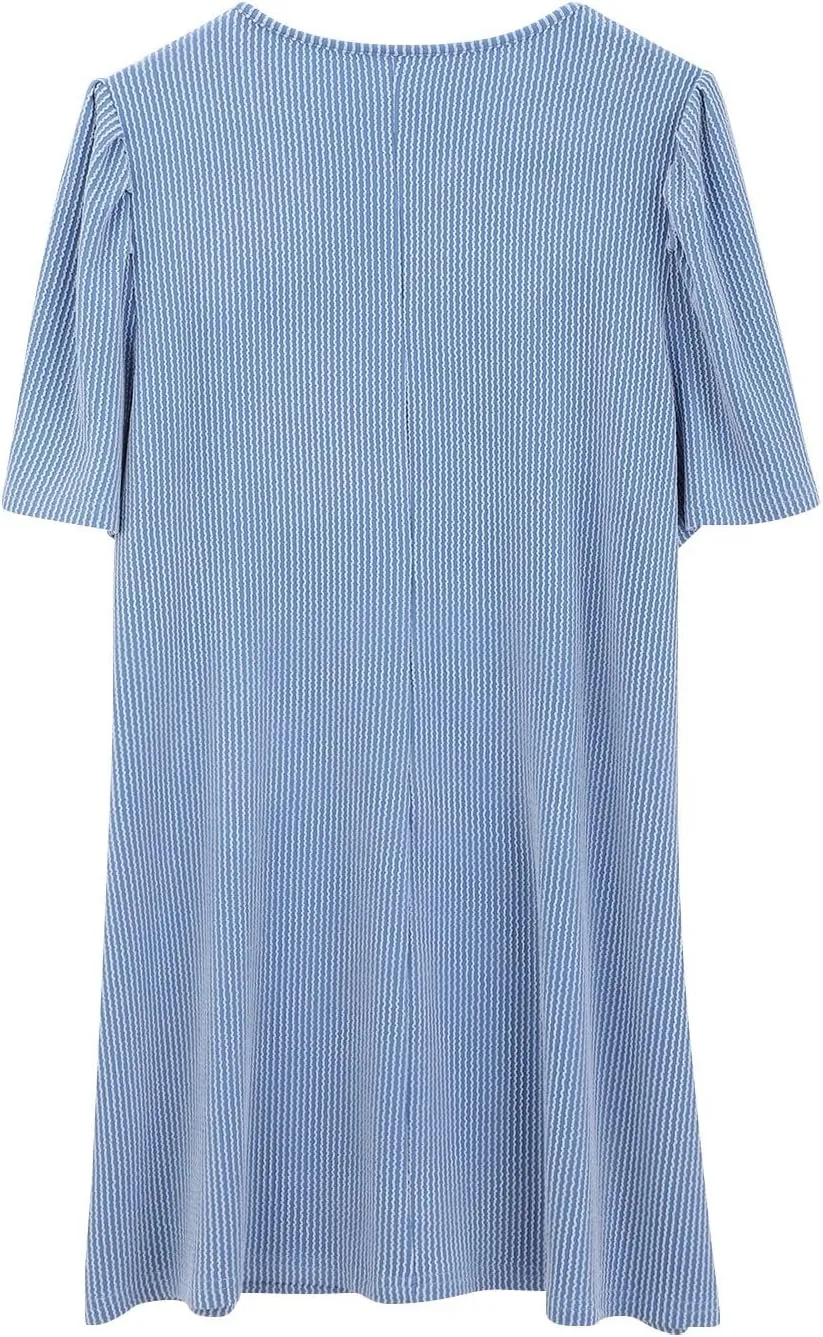 XOWRTE Womens Summer V Neck Contrasting Striped Bubble Sleeve Tunic Mini Dress 2025 Casual Solid Color Beach Babydoll Dress